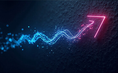 Wall Mural - glowing blue wave morphs into a pink neon arrow, symbolizing transformation and upward trajectory. t