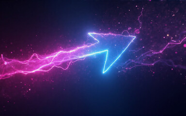 Wall Mural - a vibrant neon arrow, pointing upward, streaks across a dark background, trailed by glowing pink and