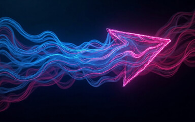 Canvas Print - abstract digital art depicting a neon pink arrowhead pointing right, propelled by flowing blue and p