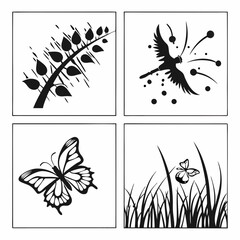 four abstract black and white nature images square panel design