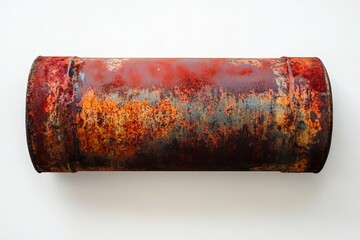Rusty, cylindrical metal object against a plain background.
