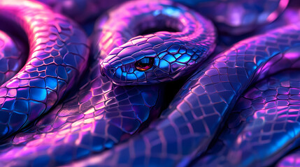 Seamless iridescent neon snake skin texture pattern. realistic style. [Neon Beasts] | Glitch Savanna | distorted predator. Illustration