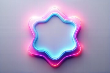 Wall Mural - futuristic 3d neon starburst frame with pink and blue glow on white surface