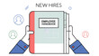 © THIBNH - employee handbook manual for onboarding new staff procedure or rule for welcome new hire to know company business manual for success concept businessman hand holding handbook with new employees 050625