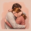 © DanadyaksaDen - Couple Embracing in a Tender Hug, Pastel Pink Background