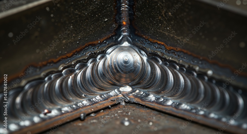 Close-up detail of a strong and precise TIG or MIG welded metal corner ...