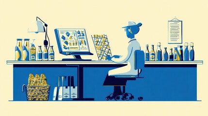 Wall Mural - a person working at a product development station.