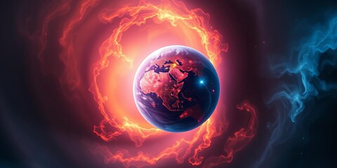 Wall Mural - mysterious, swirling nebula envelops a vibrant alien planet, vibrant, power