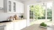 © Solikah - Modern white kitchen with garden view