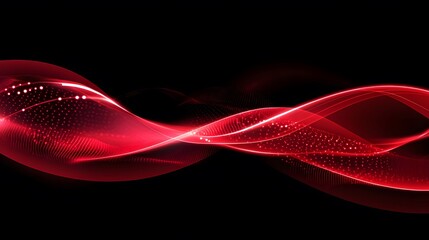 Wall Mural - abstract red wave design with glowing dots.