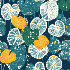 Wall Mural - Vibrant seamless pattern of Caladium leaves with colorful flowers in summer