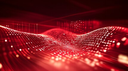 Wall Mural - abstract digital design with vibrant red tones and data streams.