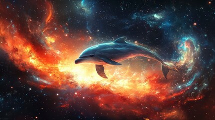 Wall Mural - dolphin in cosmic nebula a surreal space fantasy