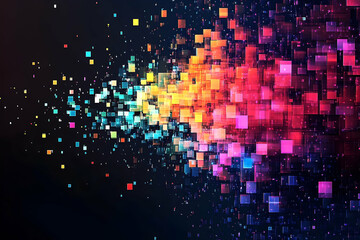 colorful digital cubes explode in vibrant array.