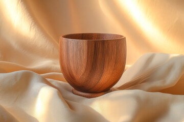 Poster - Elegant wooden bowl resting on a soft backdrop.