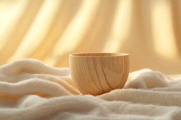 Poster - A simple wooden bowl resting on soft fabric.