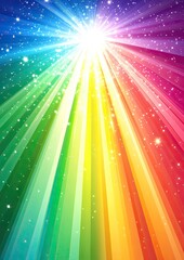 Wall Mural - Bright Light Bursting Radiating Rainbow Colored Stripes with Stars and Glitter Sparkles