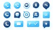 © SDArts - Collection of modern blue social media app icons for business communication and marketing, including phone, message, video call, profile, chat, email