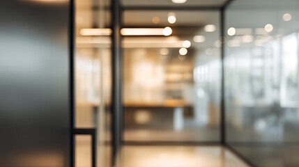 Dynamic office interior scene modern workspace blurred background professional environment perspective view