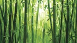 Lush green bamboo forest scene with vibrant light.