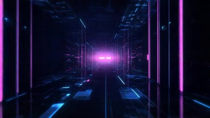 Wall Mural - futuristic digital corridor with glowing lights and vibrant colors for sci-fi and technology concept