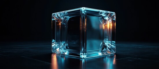 Glass Cube Reflecting Light on Dark Surface