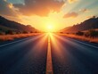 © panawat - Bright highway centerline disappearing in heat haze, textured blacktop suggests adventure, yellow, highway, adventure