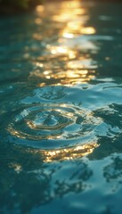 Poster - Golden Hour Ripples: Abstract Water Surface Reflecting Sunlight and Creating Circular Wave Patterns