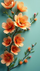 Leinwandbilder - Serene Peach Blooms: A Delicate Floral Arrangement on Teal Background for Elegant Designs