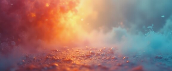 Poster - Abstract Landscape with Ethereal Sky and Textured Ground in Warm and Cool Tones