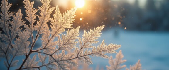 Fototapete - Frozen Fern Fronds Glowing in Winter Sunlight - A Close-Up Display of Nature's Intricate Ice Crystals