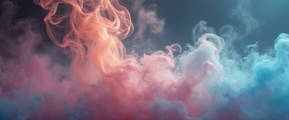 Poster - Iridescent wisps of rose and azure dance against a muted background, creating a dreamlike atmosphere of ethereal beauty and fluid motion