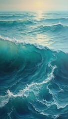 Poster - Majestic ocean waves cascade under a serene sky, capturing the dynamic movement and tranquil beauty of the sea.