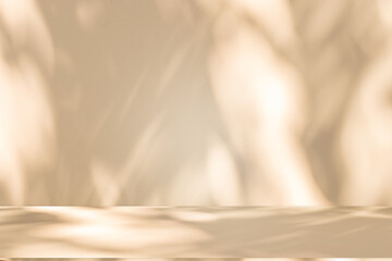 Fototapete - Wall interior background, studio and backdrops show products. with leaf shadow from window color beige and white. background for text insertion and presentation of product	
