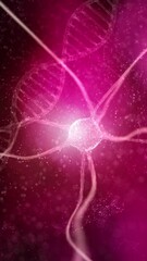Wall Mural - shining violet red 3d neuron cell vertical animation background.