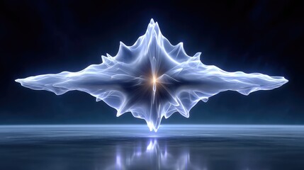 Wall Mural - abstract, crystalline, floating form. a glowing, iridescent structure hovers over a dark surface