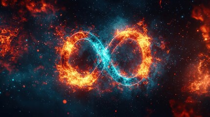 Wall Mural - Fiery infinity symbol, dual flames, cosmic background