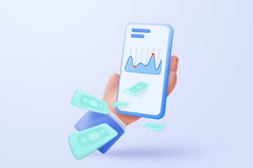 3d mobile phone icon sign on hand holding. Hand using smartphone with empty screen for mockup concepts. 3d display minimal scene device buttons icon vector render illustration