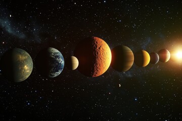 Wall Mural - planets aligned in multiverse energetica showcasing cosmic beauty and diversity, 3d rendered of plan