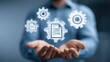 © khumthong - Document Management System Hands Holding Digital Gears and File Icon Software Process Automation