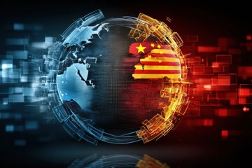 Leinwandbilder - Symbolic Globe Encased in Digital Mesh Representing US and China Relations in Global Context Generative AI