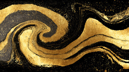 Fototapete - Abstract luxury swirling black gold background, gold waves abstract background texture, print, painting, design, fashion