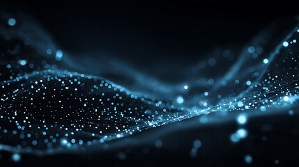 Aufkleber - Digital dynamic cyber wave, abstract futuristic blue background with dots and lines, big data visualization, 3d rendering