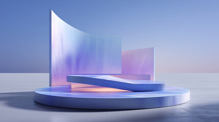 Aufkleber - Beautiful modern futuristic podium with neon blue lighting for product presentation