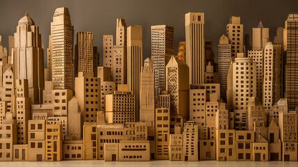 Poster - City with skyscrapers made of cardboard boxes as illustration
