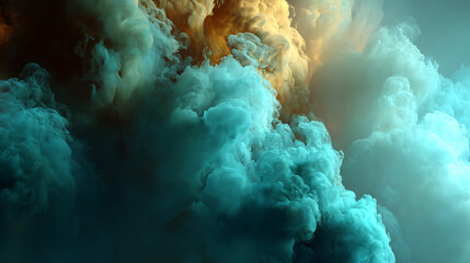Aufkleber - Colorful abstract smoke explosion on dark background, steam and fog in colorful fantasy teal blue texture design