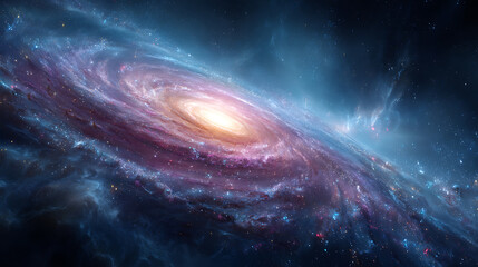 Fototapete - Colorful cosmic spiral galaxy in deep space, vibrant artwork, space exploration and astronomy concept