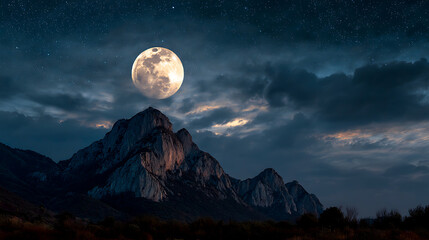 Leinwandbilder - Magical full moon night sky over mountain landscape