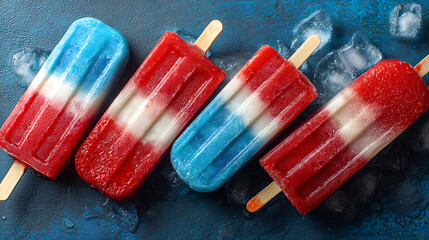 Poster - Summer popsicle background, red, white, and blue sweet treat, 4th of july ice cream food