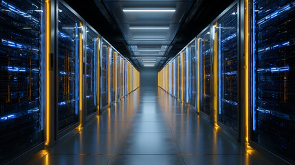 Leinwandbilder - Modern data center racks with blue led lights hosting databases